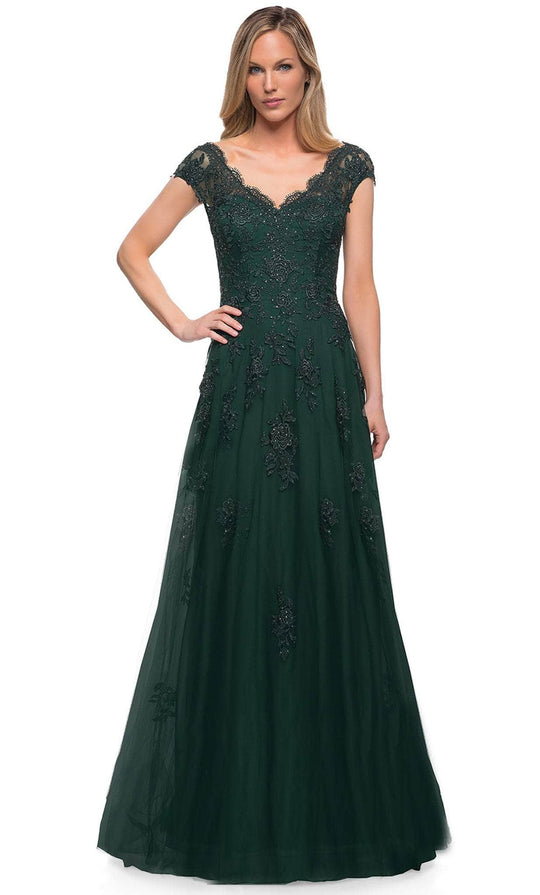 La Femme - 26942  V-Neck Floral Lace Mother of the Groom Tulle Gown