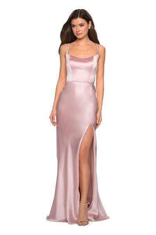 La Femme - Strappy Scoop Evening Dress with Slit 27010