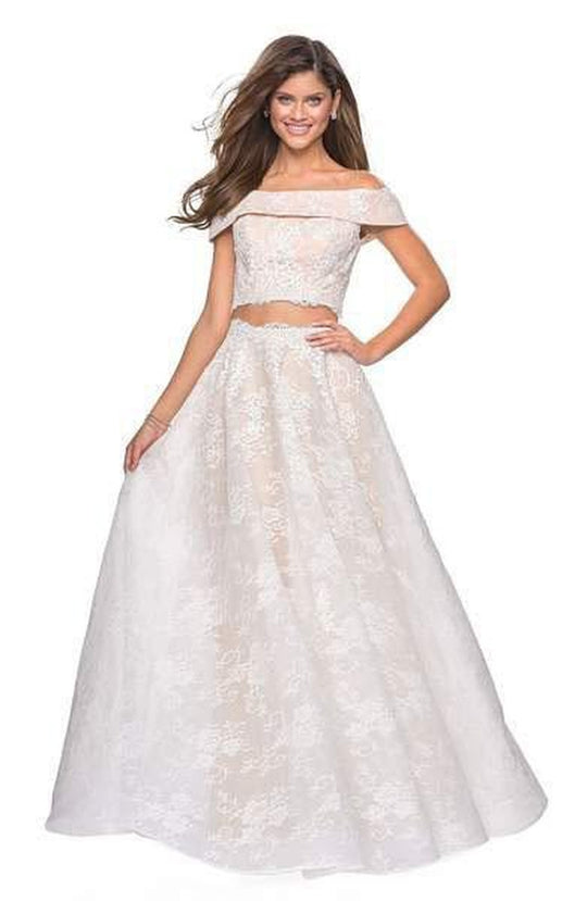 La Femme - 27028 Two-Piece Off Shoulder Scalloped Lace Gown