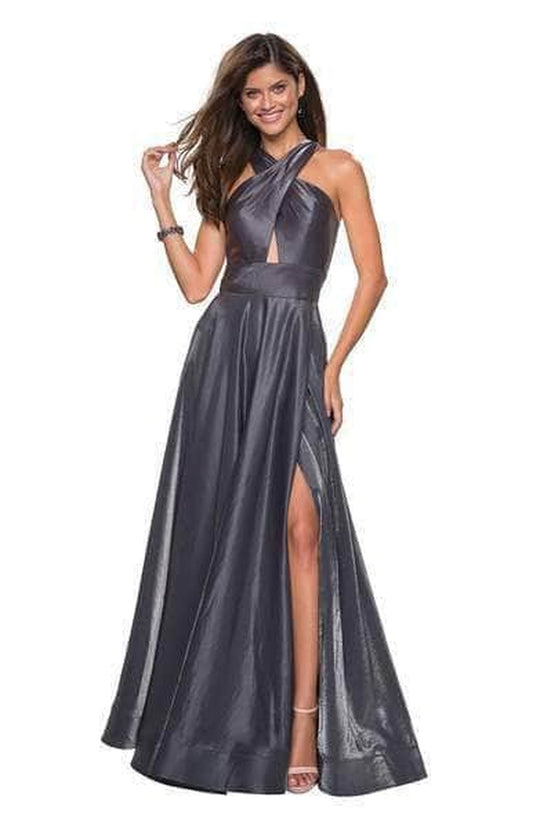 La Femme - 27151 Sleeveless Crisscross Halter Long Gown