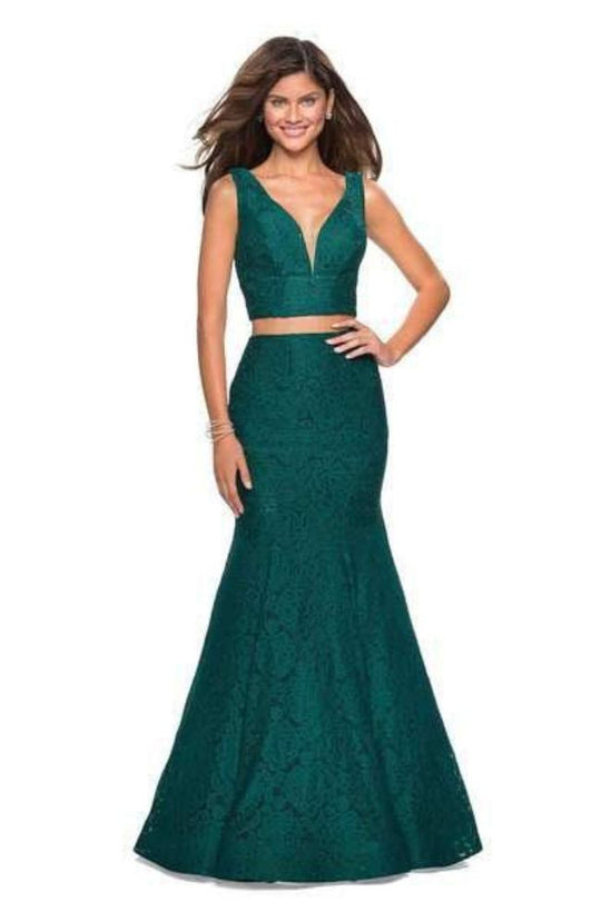 La Femme - 27262 Allover Lace Sleeveless V Neck Two-Piece Mermaid Gown