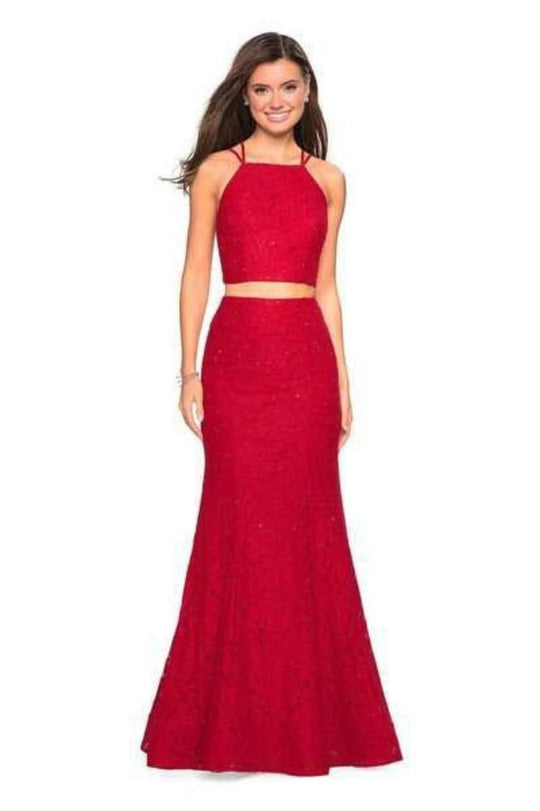 La Femme - 27452 Strappy Two Piece Halter Trumpet Gown
