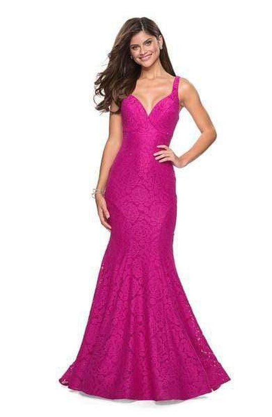 La Femme - 27623 Strappy Low Back Lace Mermaid Gown