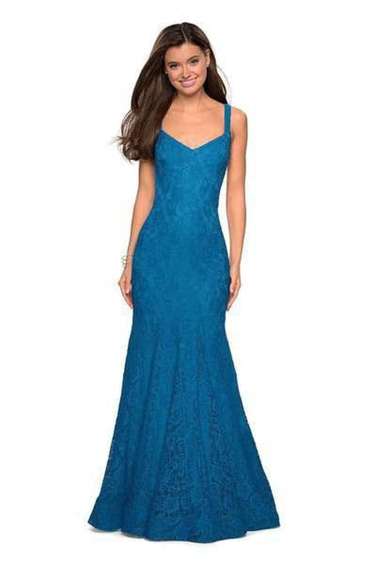 La Femme - 27709 Floral V-Neck Fitted Trumpet Evening Dress