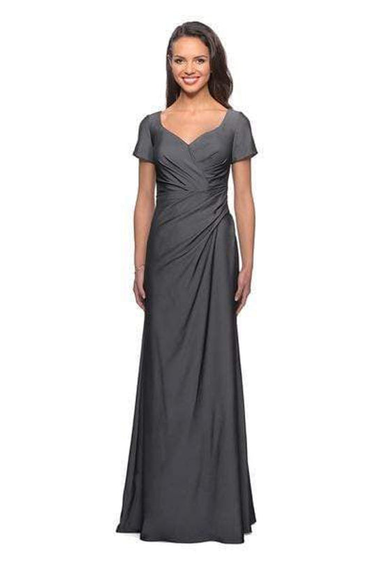 La Femme - 27855 Pleat-Ornate Short Sleeve A-Line Dress