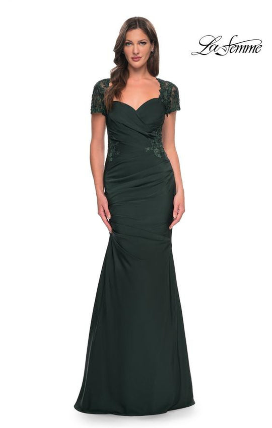 La Femme - 27989 Applique V Neck Trumpet Dress