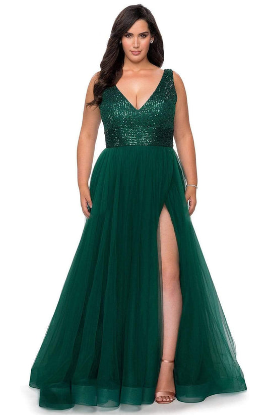 La Femme 29045 Wide Strap Sequin Prom Dress