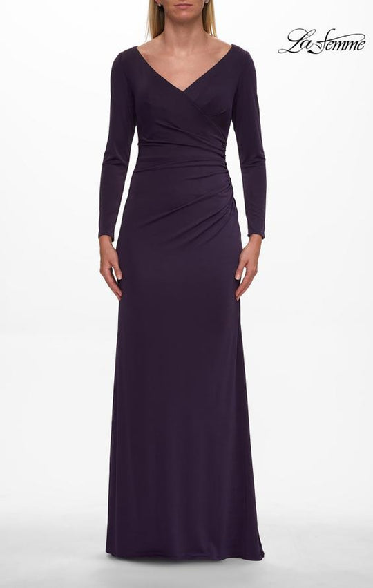 La Femme 29184 - V-Neck Ruched Evening Gown