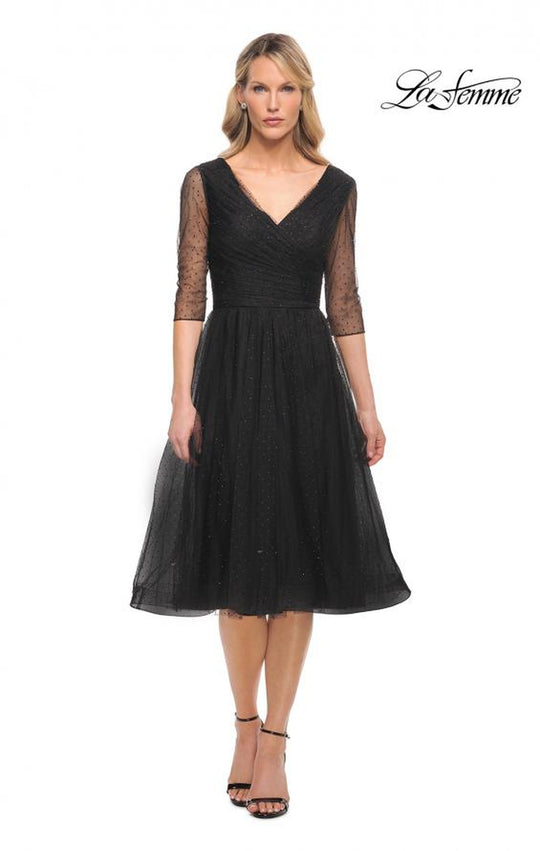 La Femme - 29229 V-Neck Knee-Length Cocktail Dress