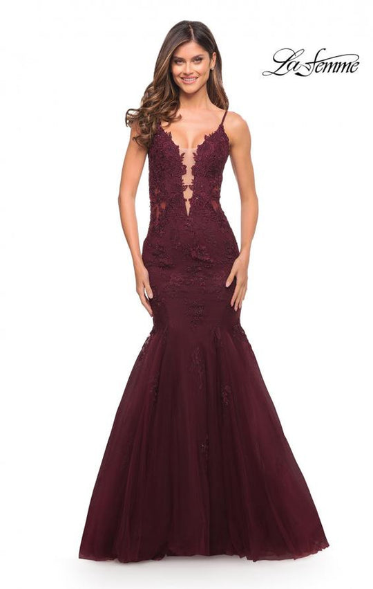 La Femme - 29680 V-Neck Lace Appliqued Gown