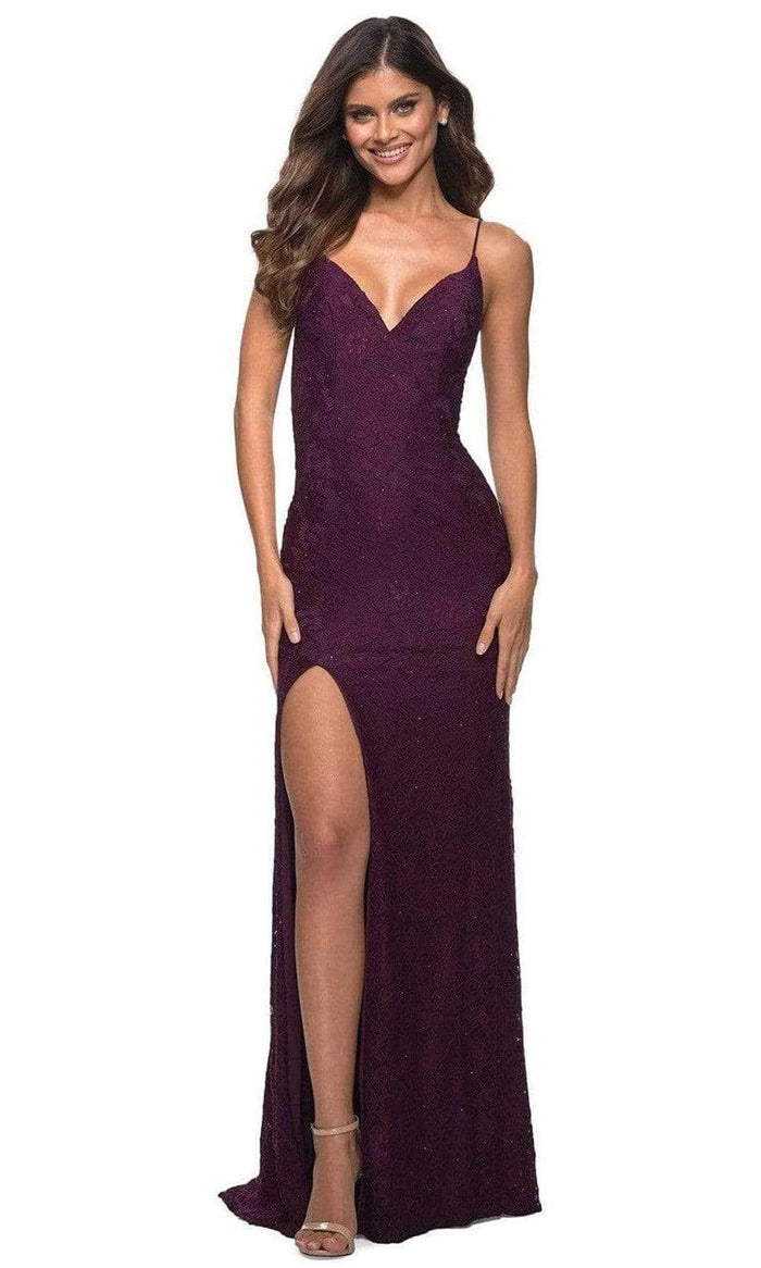 La Femme 29700SC - Floral Lace Sleeveless Prom Gown Prom Dresses 2 / Dark Berry