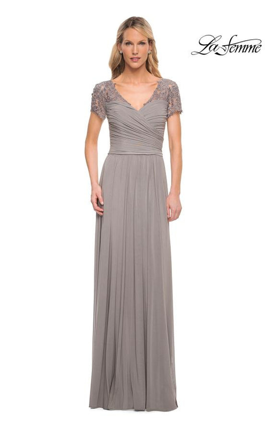 La Femme - 29772 V-Neck Ruched Evening Dress