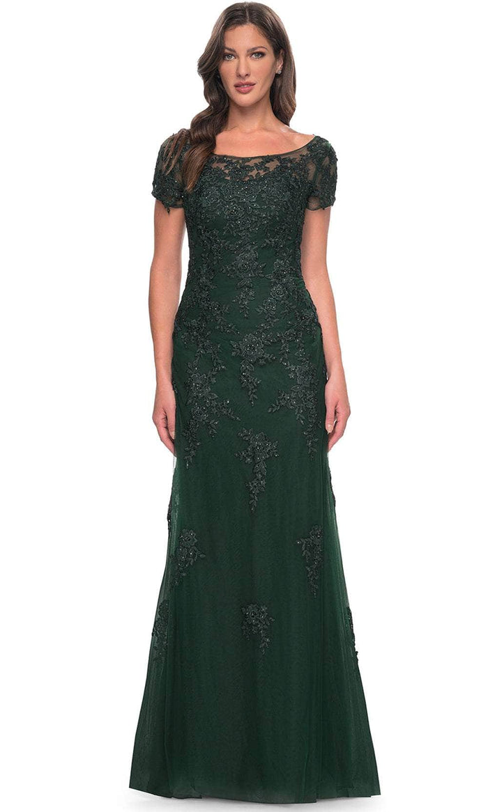 La Femme 29792 - Bateau Illusion Formal Dress Evening Dresses 4 / Dark Emerald