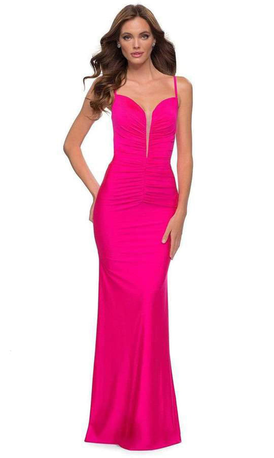La Femme - Open Back Ruched Long Dress 29966