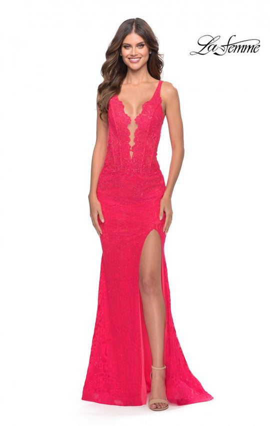 La Femme - 29978 Plunging Neck Embellished Dress