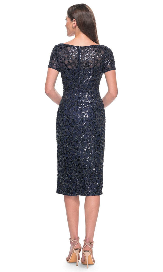 La Femme 30043 - Intricate Sequin Pattern Short Sleeve Dress