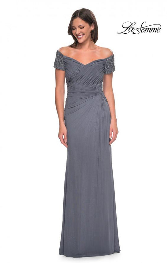 La Femme 30057 - Off Shoulder Pleated Bodice Long Gown