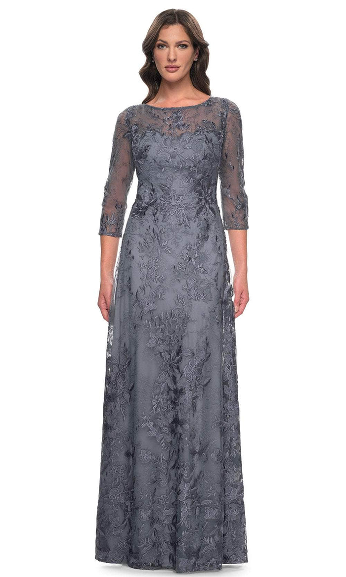 La Femme 30060 - Bateau A-Line Formal Dress Evening Dresses 4 / Slate