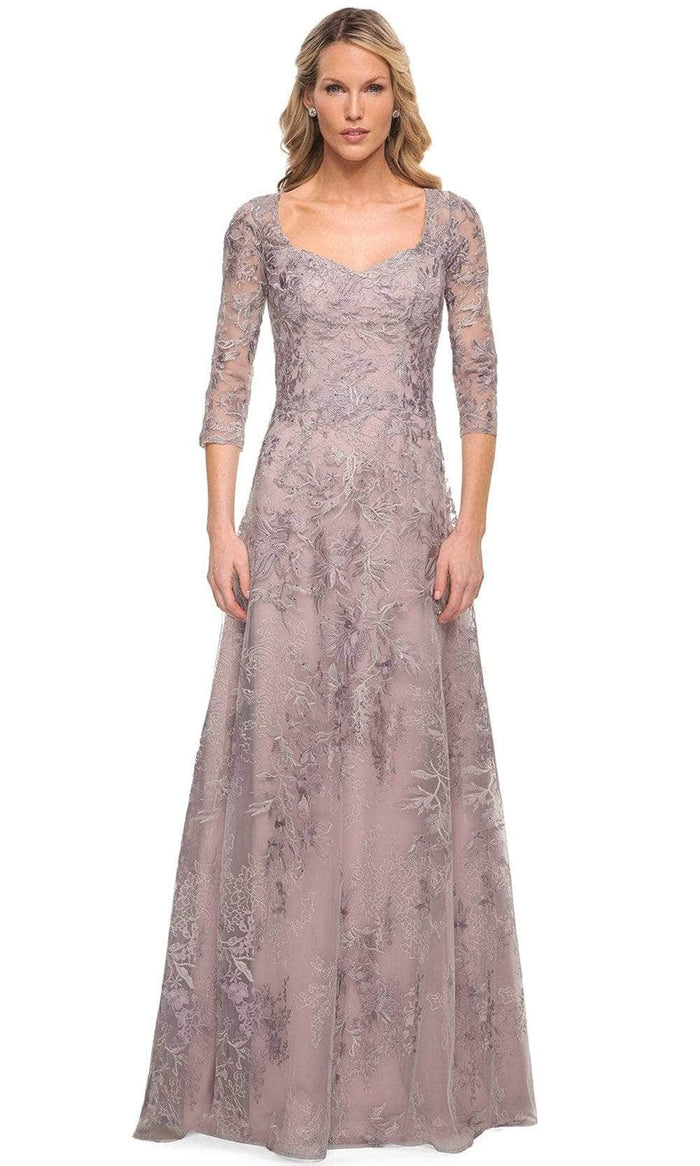La Femme 30078SC - Quarter Sleeve Beaded Lace Formal Dress Mother of the Bride Dresses 12 / Silver/Pink