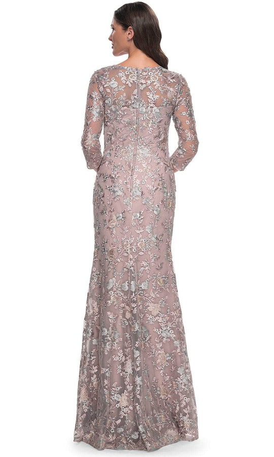 La Femme 30081 - Floral Embroidered Quarter Sleeve Prom Dress