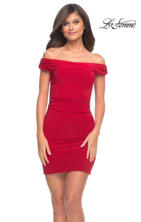 La Femme - 30115 Short Off-Shoulder After Prom Sheath Dress