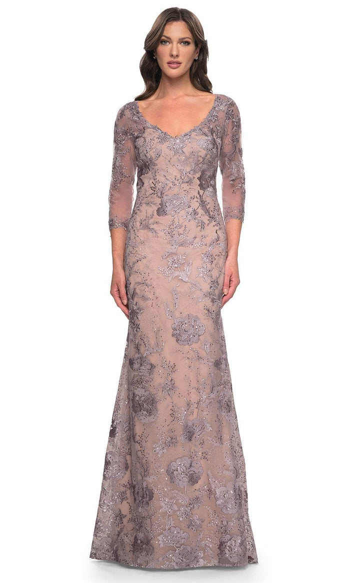 La Femme 30130 - V-Neck Sheath Formal Dress Evening Dresses 4 / Dusty Lilac