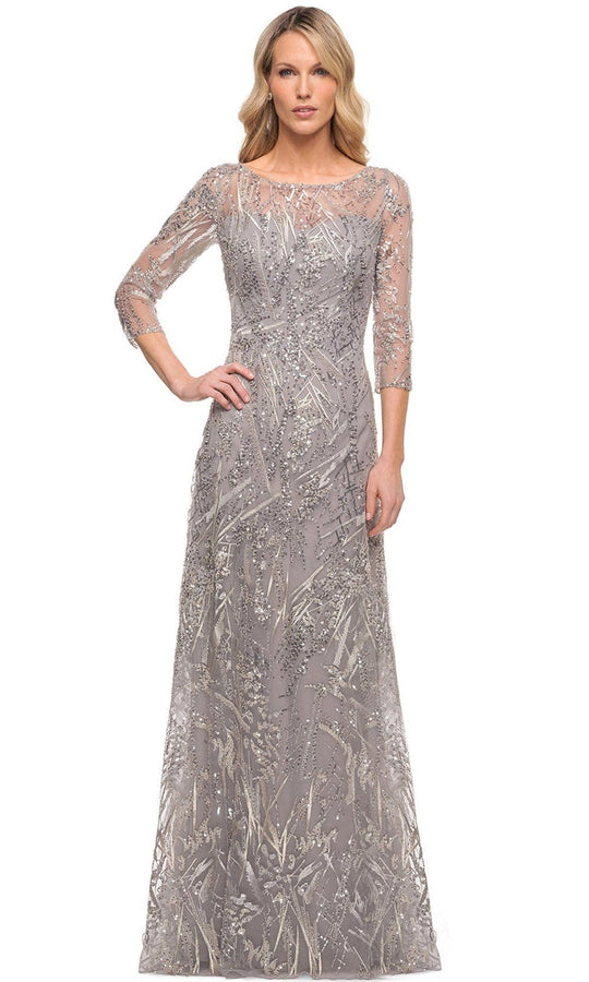La Femme 30161 - Embroidered Sheer Lace A-Line Mother of the Groom Dress