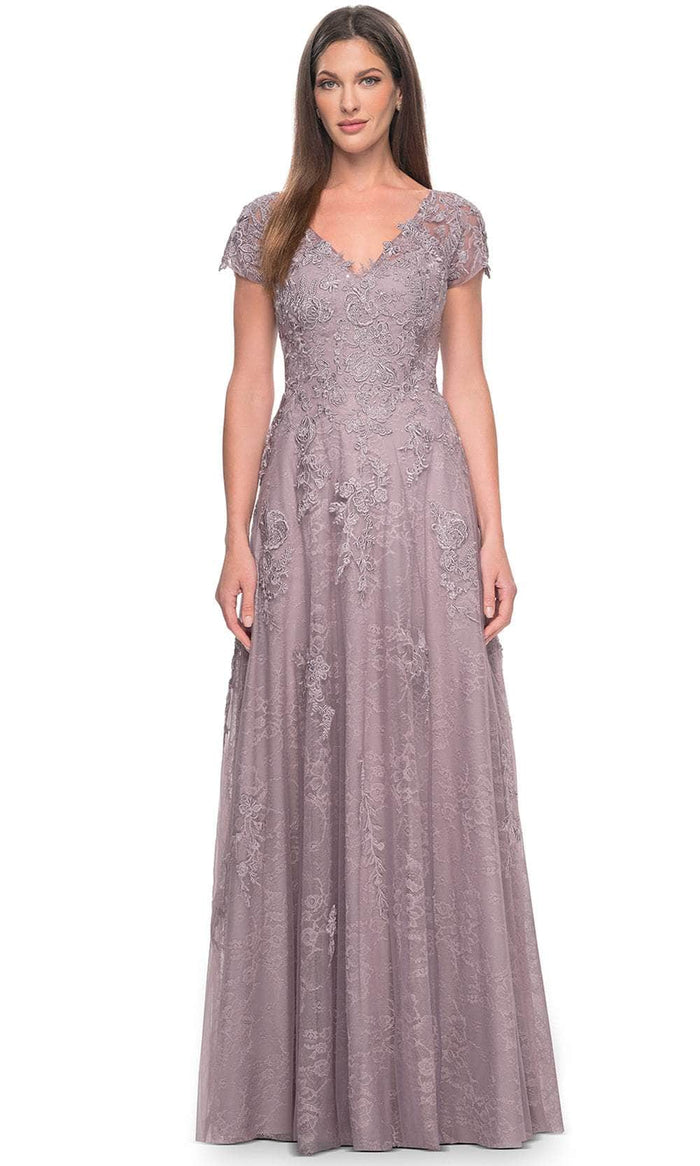 La Femme 30168 - V-Neck A-Line Formal Dress Evening Dresses 4 / Dusty Lilac