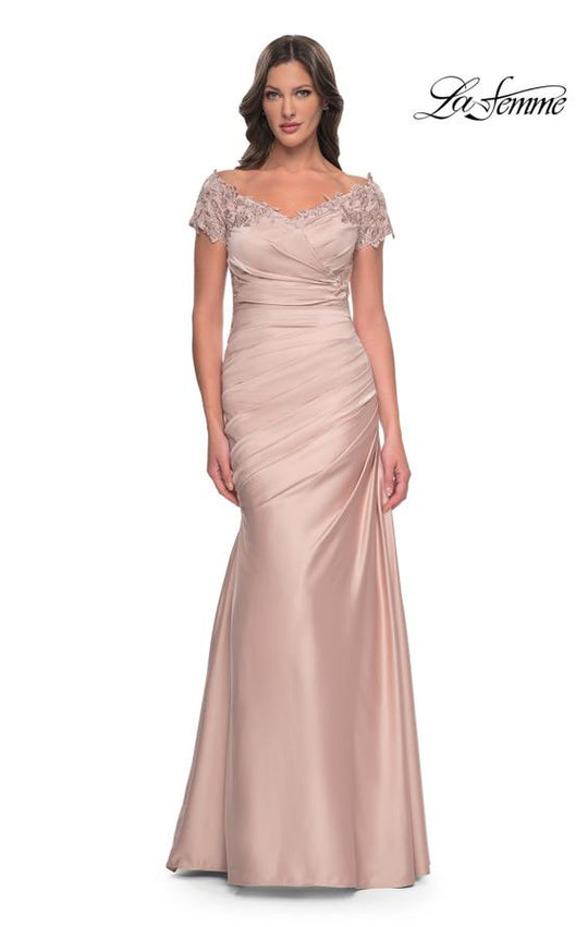 La Femme 30199 - Satin Lace Pleated Mother of the Groom Gown