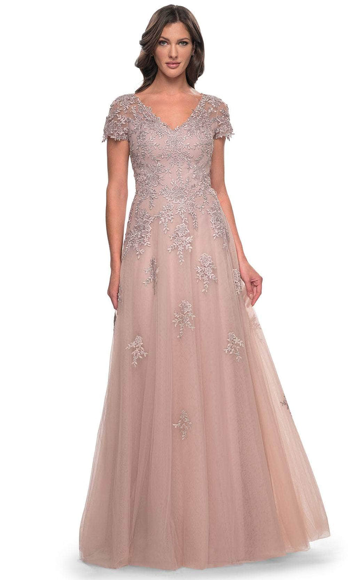 La Femme 30228 - V-Neck Floral Formal Dress Evening Dresses 4 / Mauve