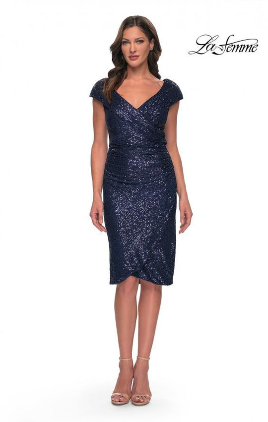 La Femme 30323 - Sequined Off The Shoulder Short Gown