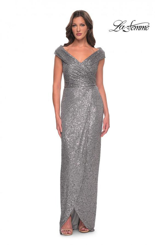 La Femme 30326 - Ruched V-Neck Long Mother of the Groom Dress