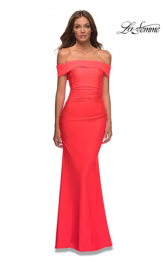 La Femme 30421 - Draped Off-Shoulder Plus Size Prom Gown