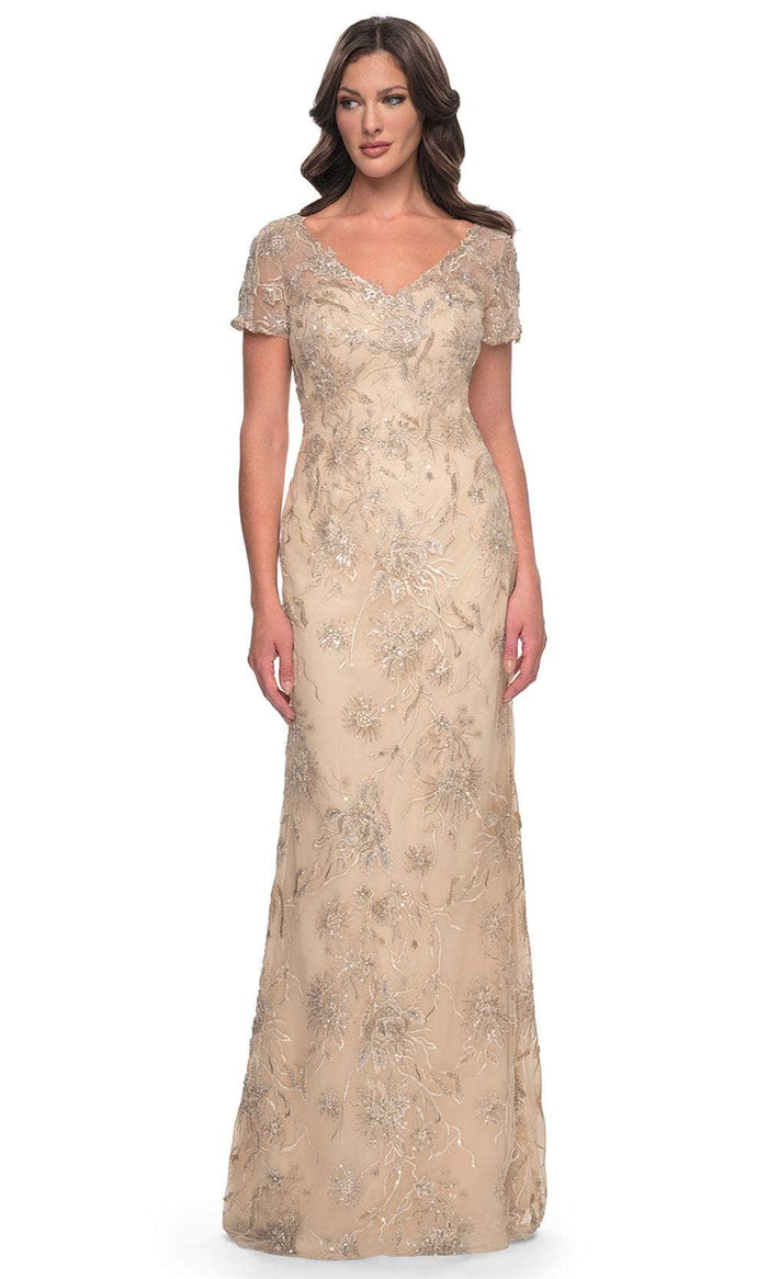 La Femme 30798 - Beaded Lace Evening Dress Evening Dresses 2 / Light Gold