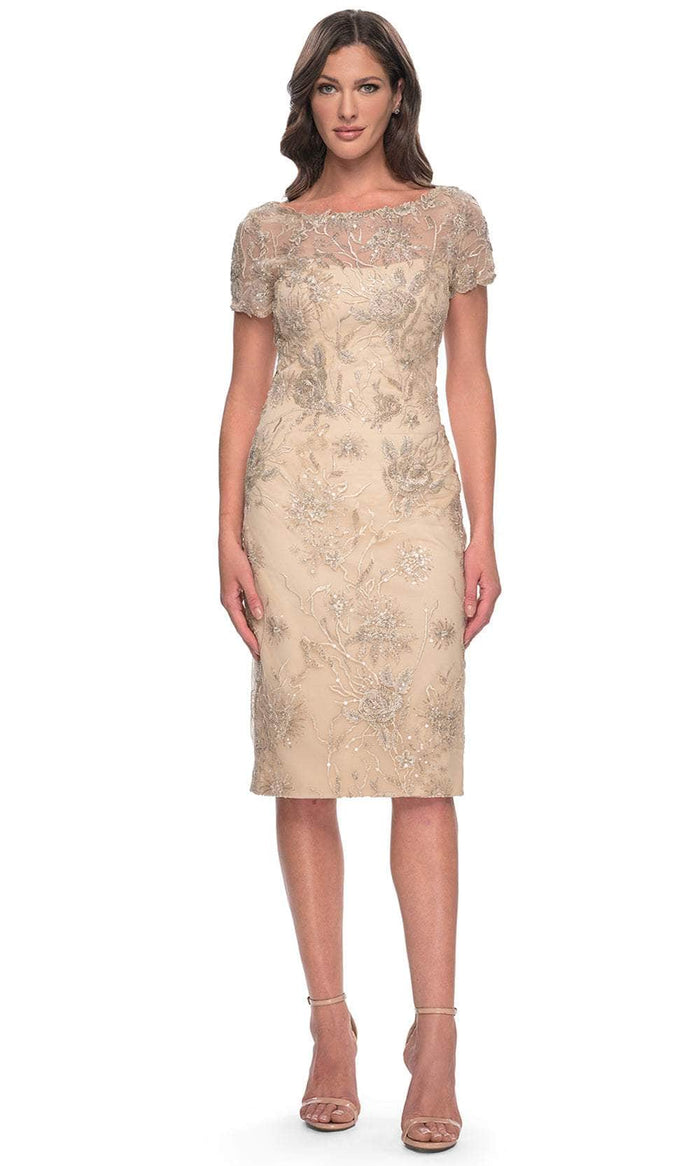La Femme 30801 - Sequin Short Sleeves Formal Dress Holiday Dresses 2 / Champagne