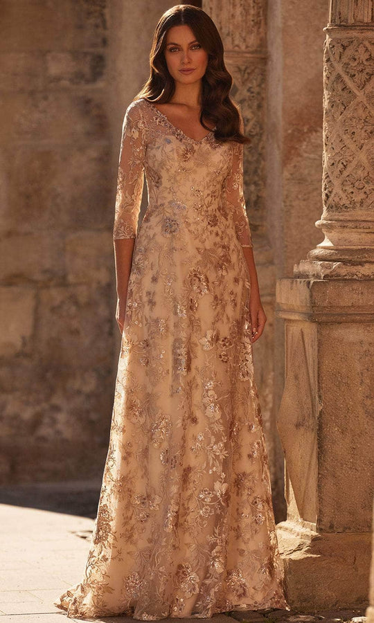 La Femme 30803 - Sheer Sleeve Lace Evening Dress