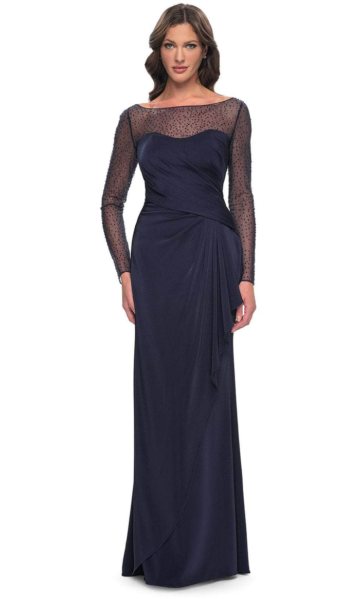La Femme 30808 - Rhinestone Ruched Formal Dress Mother of the Bride Dresses 2 / Navy