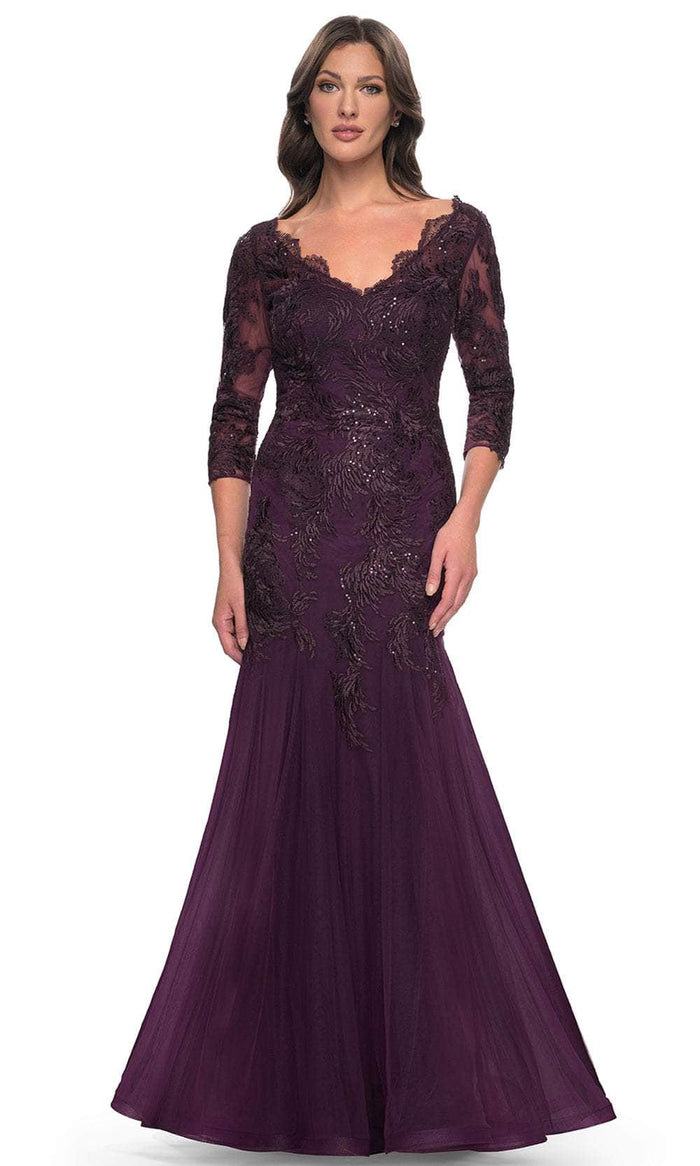 La Femme 30823 - Mermaid Tulle Evening Dress Mother of the Bride Dresses 4 / Dark Berry