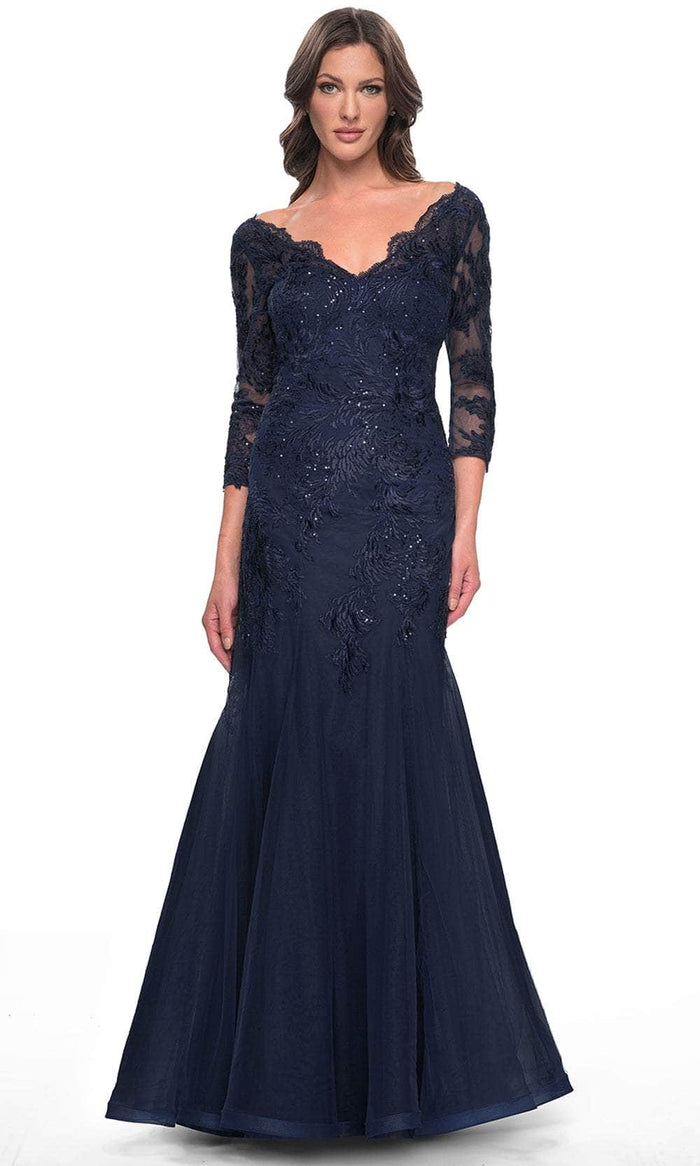 La Femme 30823 - Mermaid Tulle Evening Dress Mother of the Bride Dresses 4 / Navy