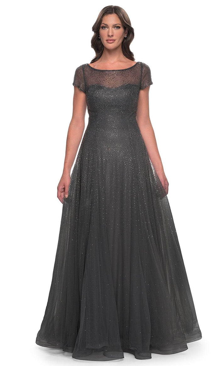 La Femme 30852 - Illusion Rhinestone Formal Dress Evening Dresses 4 / Gunmetal