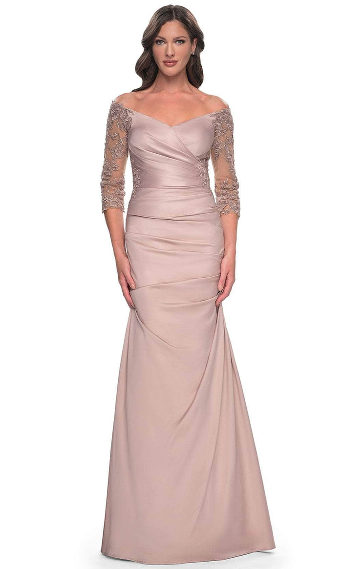La Femme 30853SC - Quarter Sleeve Trumpet Formal Dress Mother of the Bride Dresses 18 / Champagne