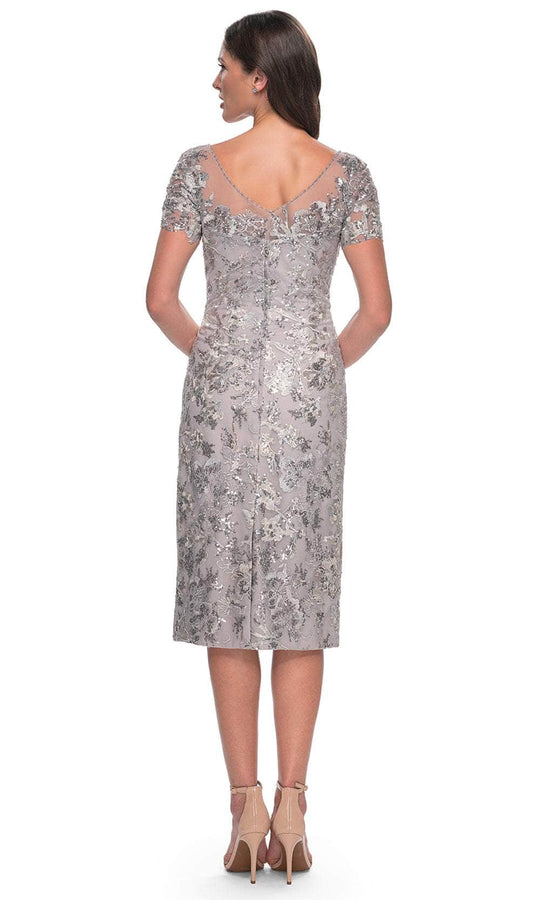 La Femme 30854 - Short Sleeve Embroidered Knee-Length Dress