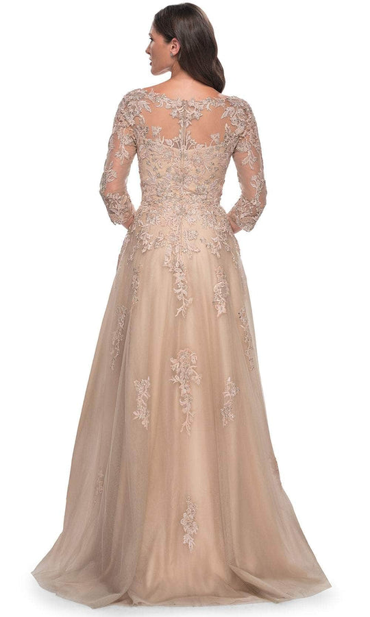 La Femme 30859 - Quarter Sleeve Bateau Neck Evening Gown