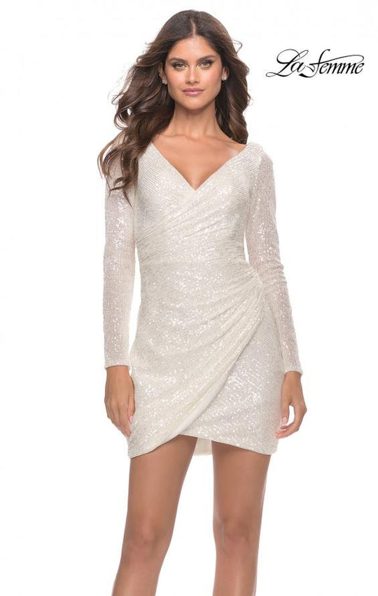 La Femme 30951 Long Sleeve Sequin Cocktail Dress