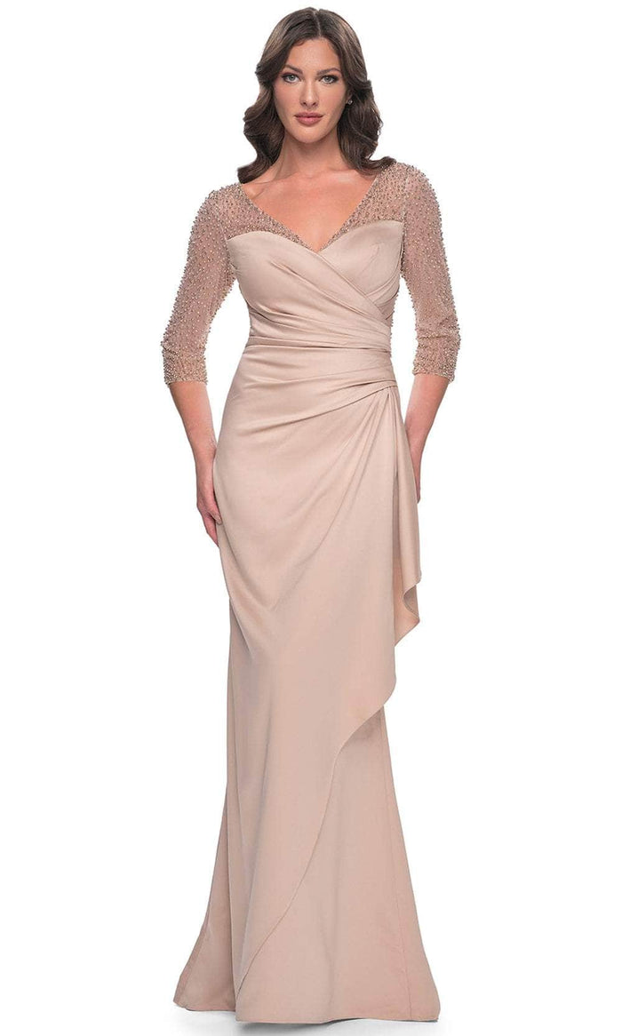 La Femme 31011 - Illusion Satin Evening Gown Evening Dresses 2 / Champagne