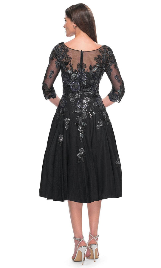 La Femme 31017 - Floral Pattern Quarter Sleeve Knee-Length Dress