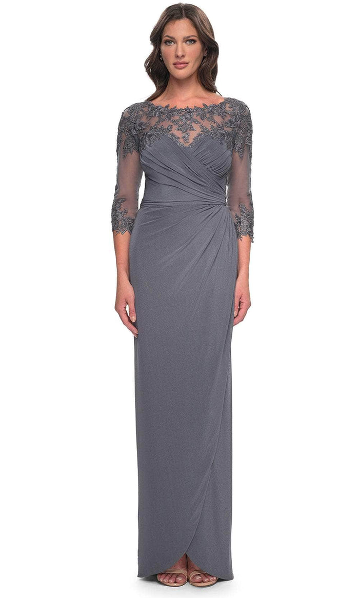 gunmetal lace dress Mori Lee MGNY 72617 Long Sleeve Sequin Lace Dress