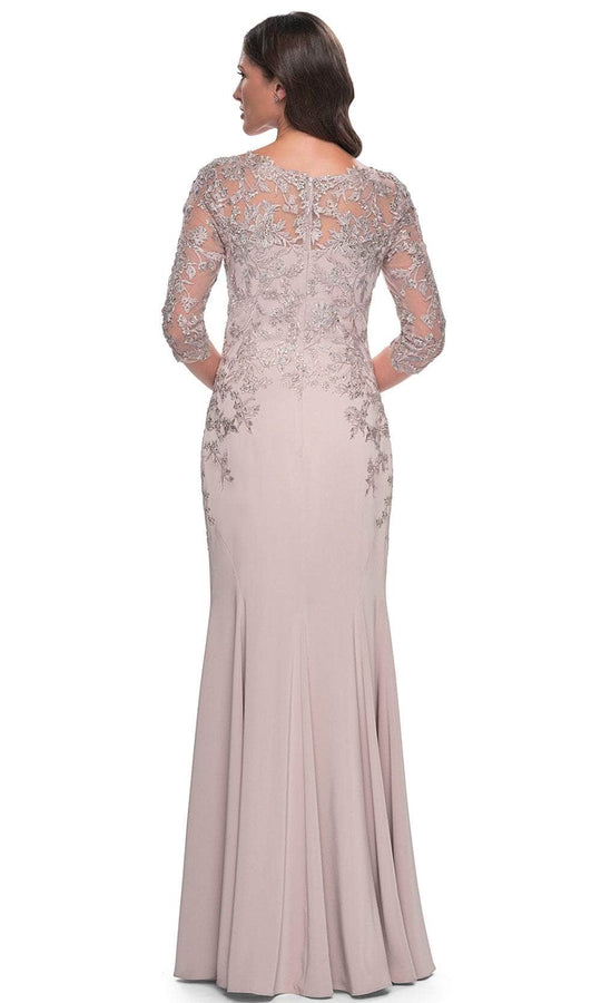 La Femme 31194 - Lace Applique Quarter Sleeve Evening Gown