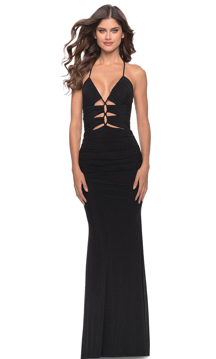 La Femme 31334SC - Cut Out Deep V-Neck Prom Dress Prom Dresses 00 / Black