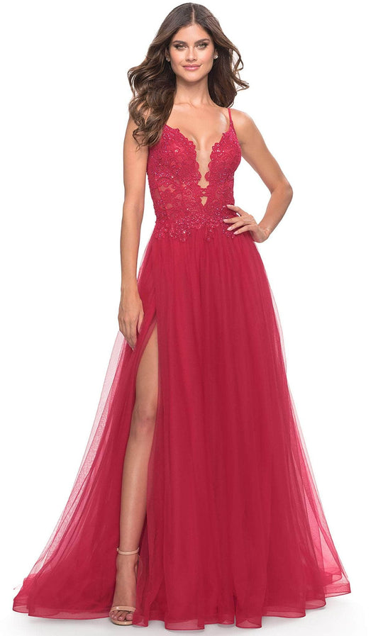 La Femme 31507 - Lace High Slit Prom Dress